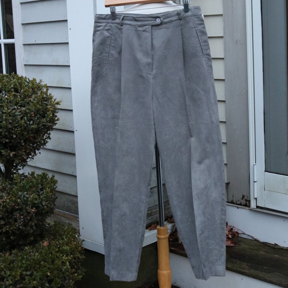 Mel & Lisa Grey Vegan Faux Suede Pleated Tapered Pants Sz 12